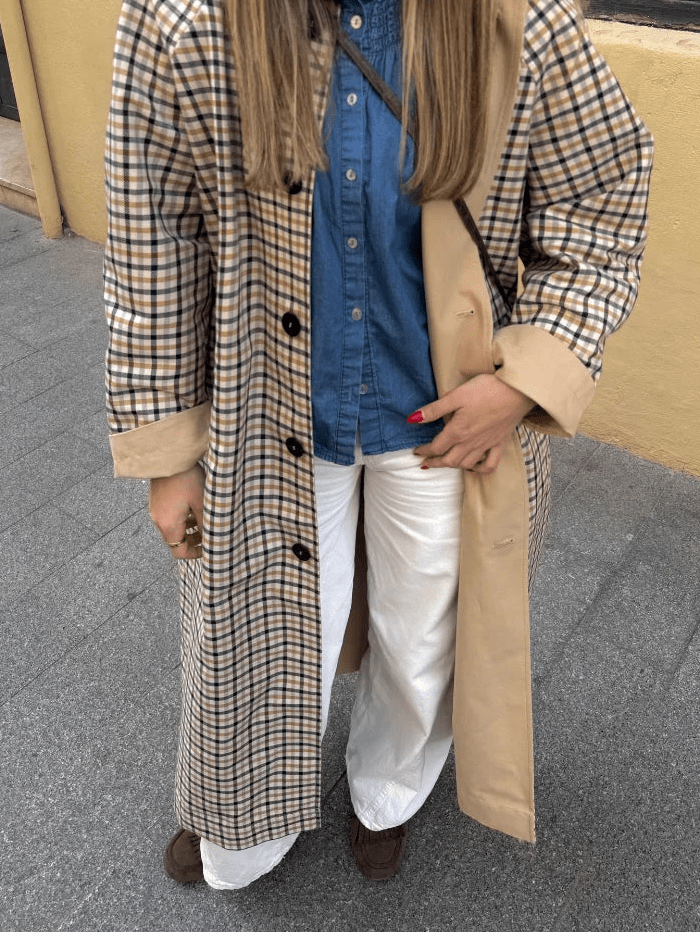 Manteau long à carreaux réversible Florence