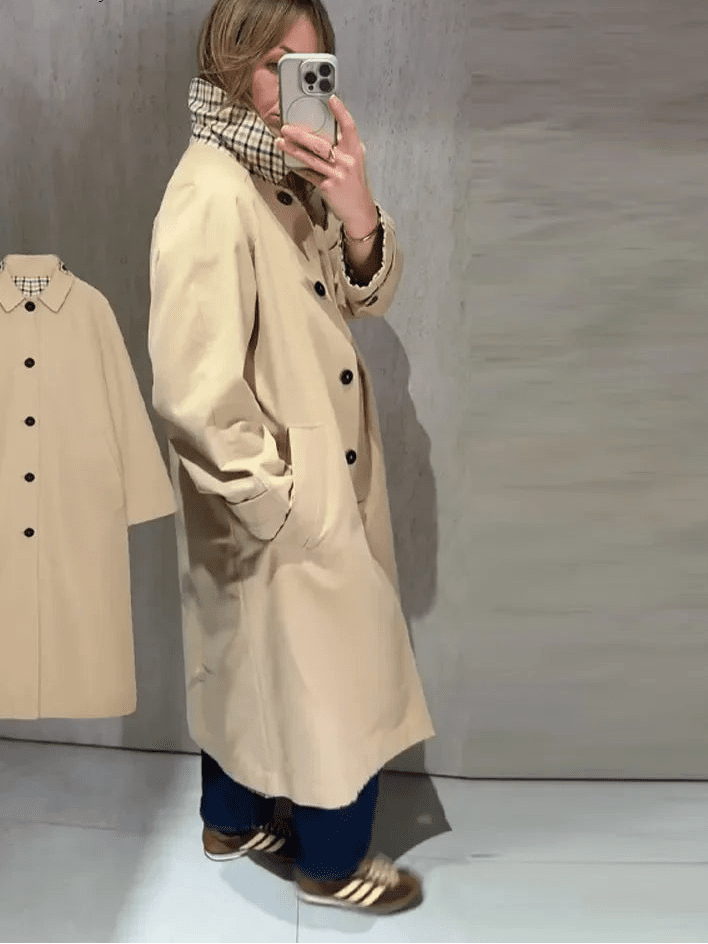 Manteau long à carreaux réversible Florence