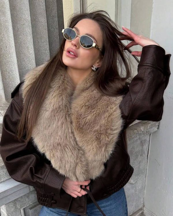 Veste en similicuir Francesca avec col en fourrure amovible
