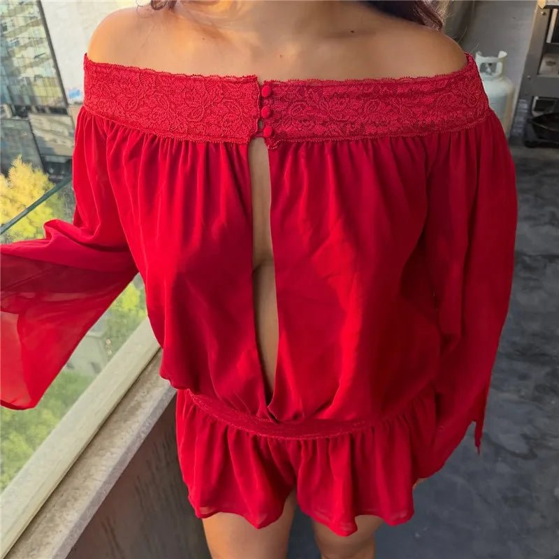 Combishort en mousseline épaules dénudées Franziska