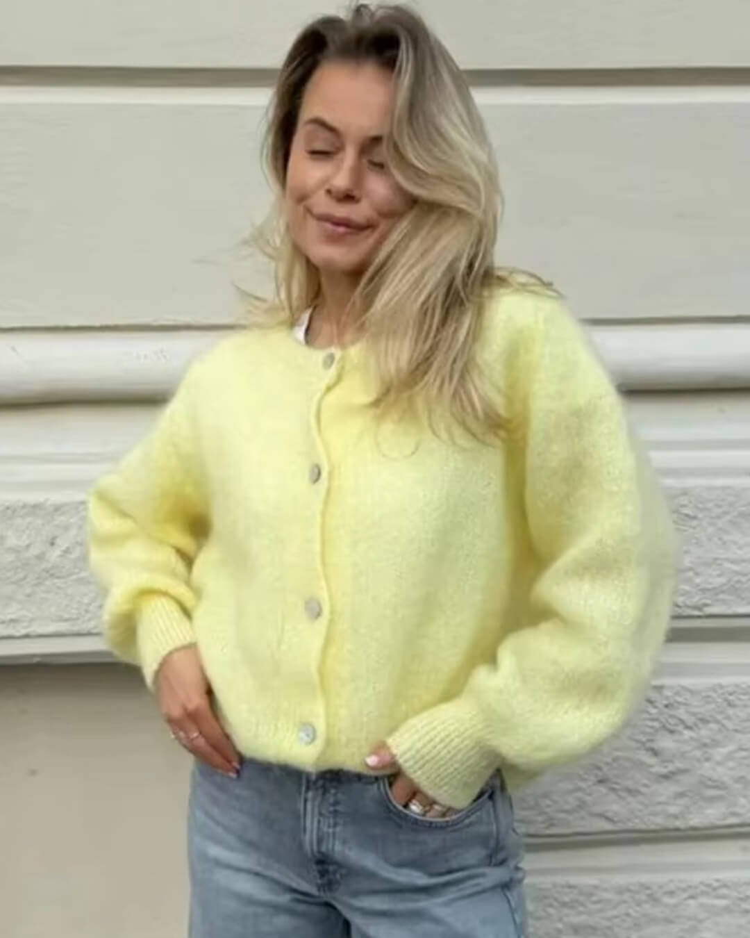 Gilet cardigan en maille duveteuse Freya