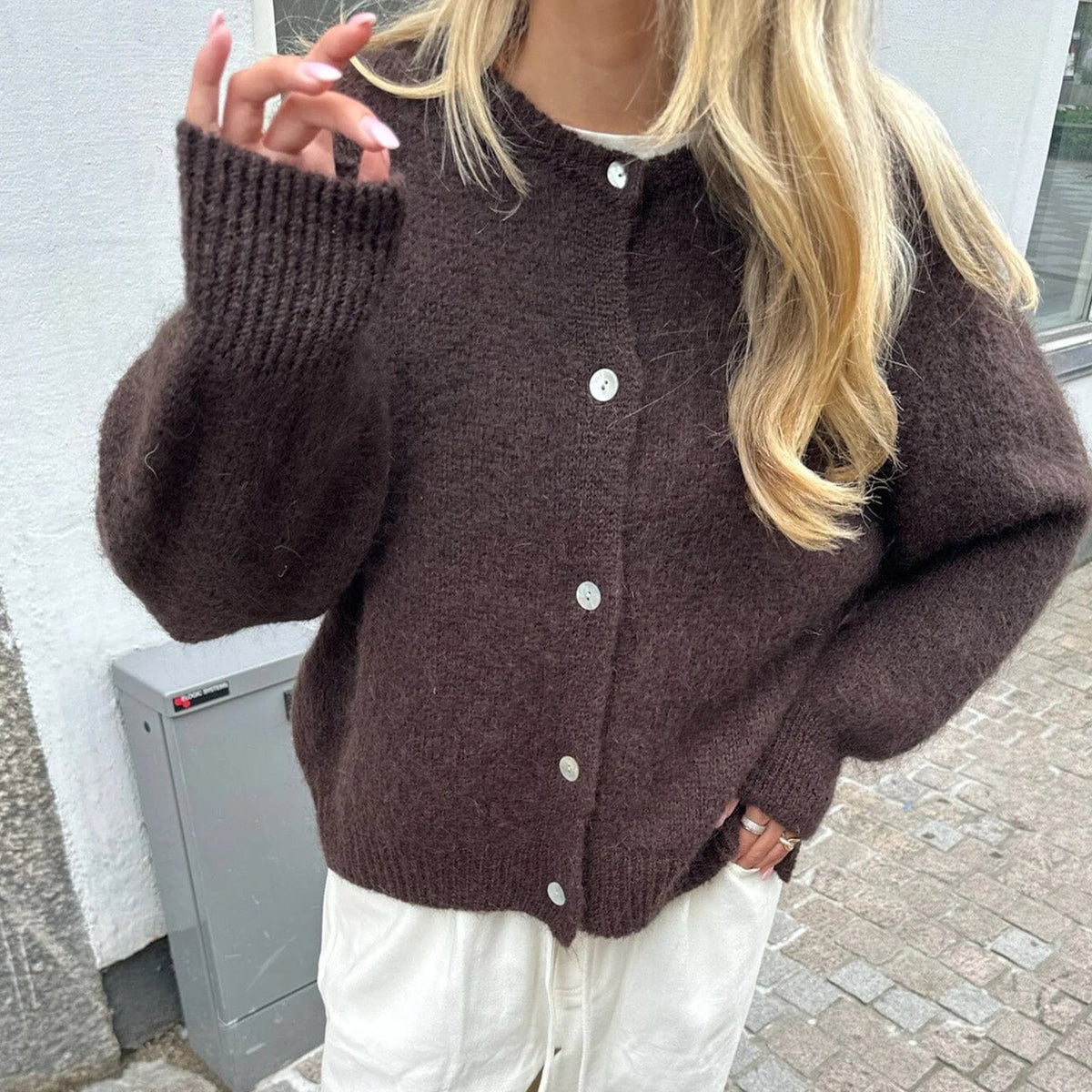 Gilet cardigan en maille duveteuse Freya