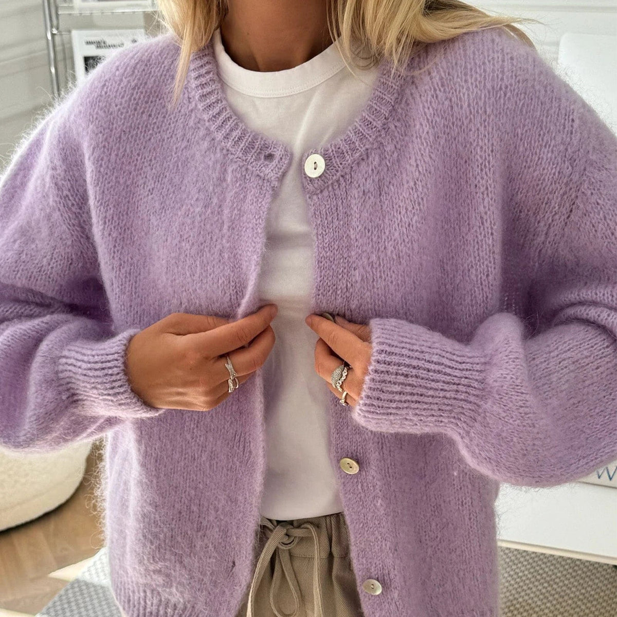 Gilet cardigan en maille duveteuse Freya