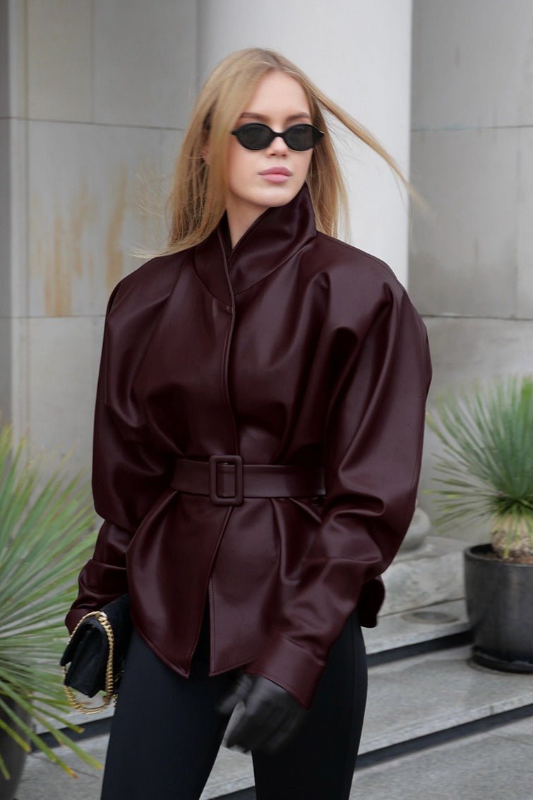 Veste en cuir ceinturée Gabby