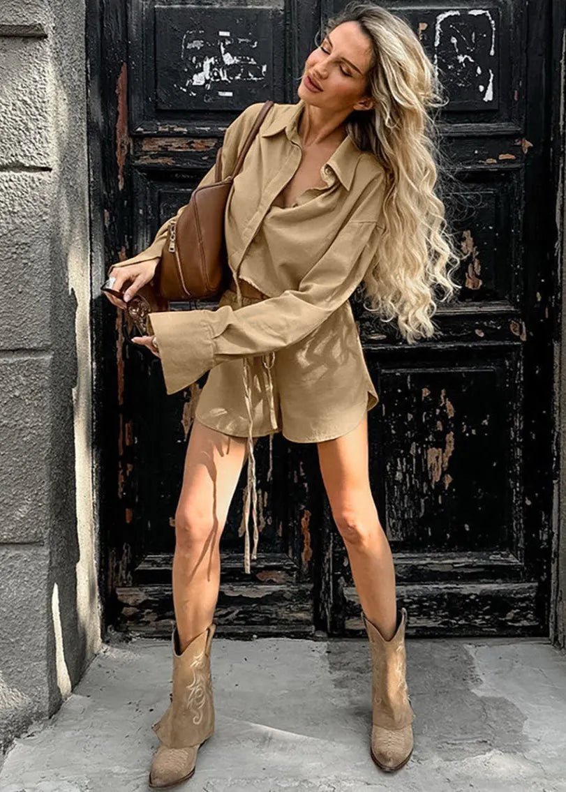 Ensemble Gabrielle avec chemise courte et short à cordon