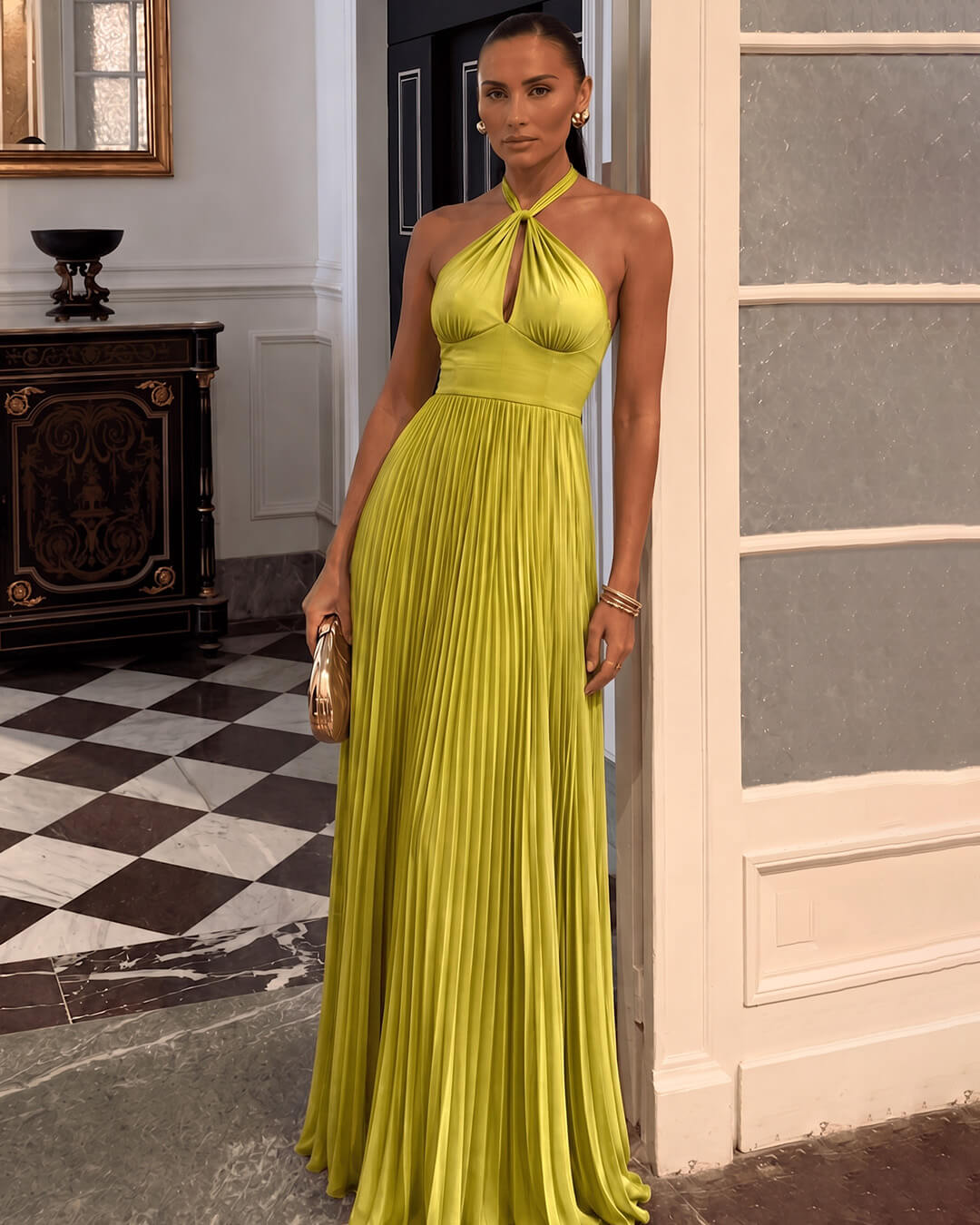 Robe longue Georgia plissée à dos nu