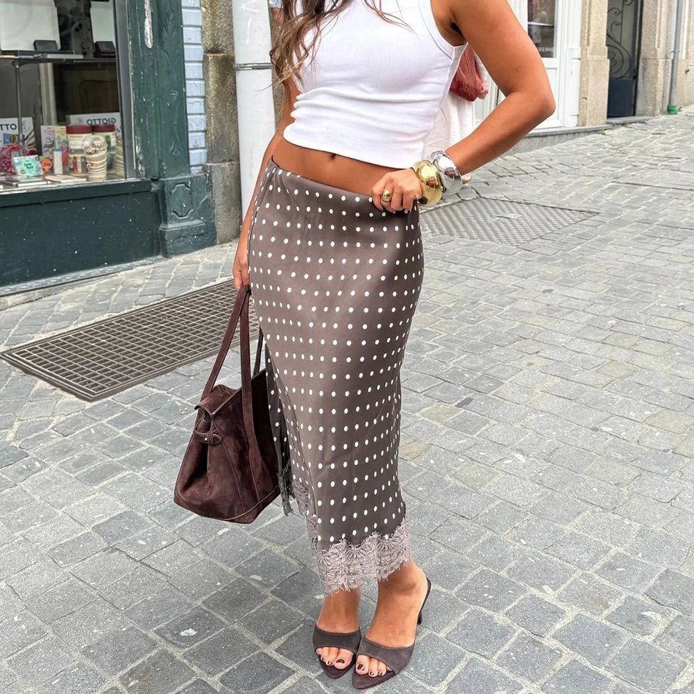 Jupe midi à pois et bordure en dentelle Hadley