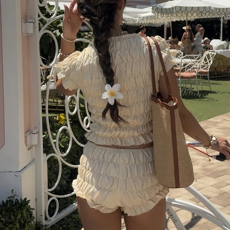 Ensemble Hanna avec short smocké élastiqué