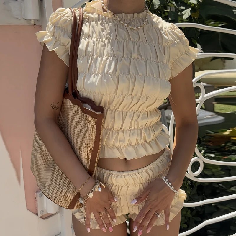 Ensemble Hanna avec short smocké élastiqué