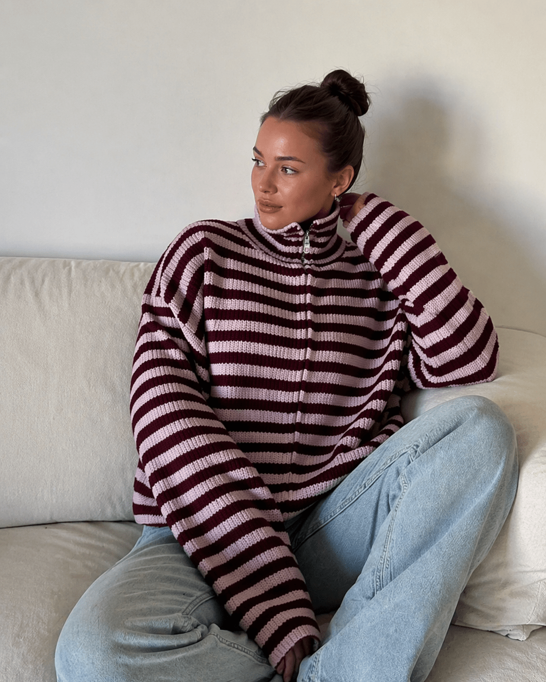 Pull en maille rayée à col montant Hanna