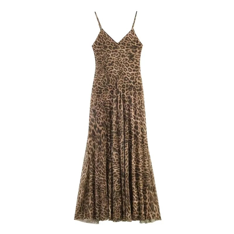 Robe maxi à bretelles imprimée léopard Hannah