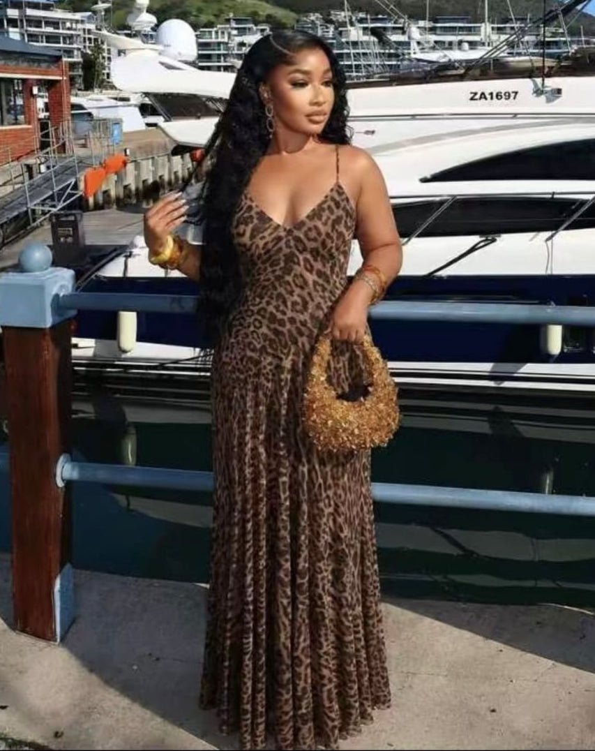 Robe maxi à bretelles imprimée léopard Hannah