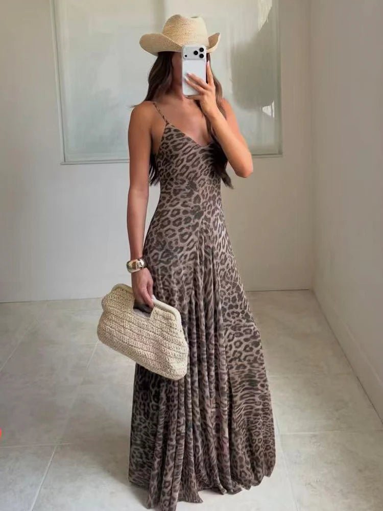 Robe maxi à bretelles imprimée léopard Hannah