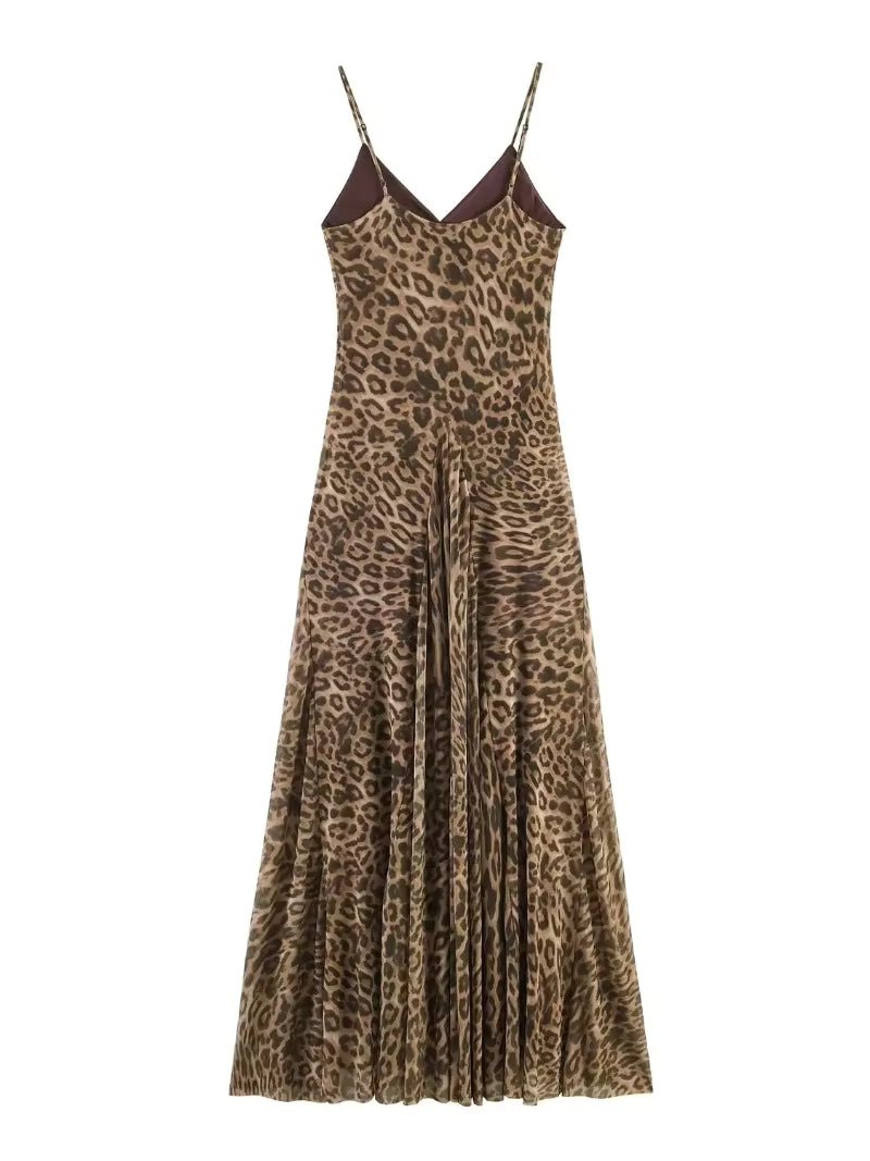 Robe maxi à bretelles imprimée léopard Hannah