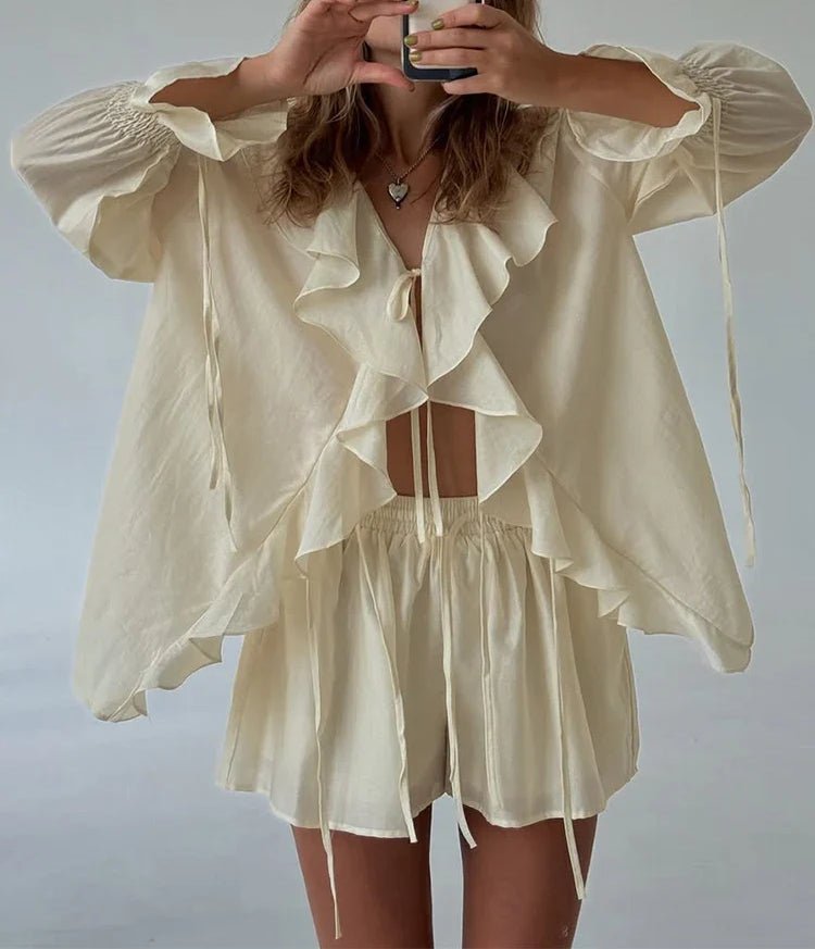 Ensemble Hannah avec haut noué à volants et short