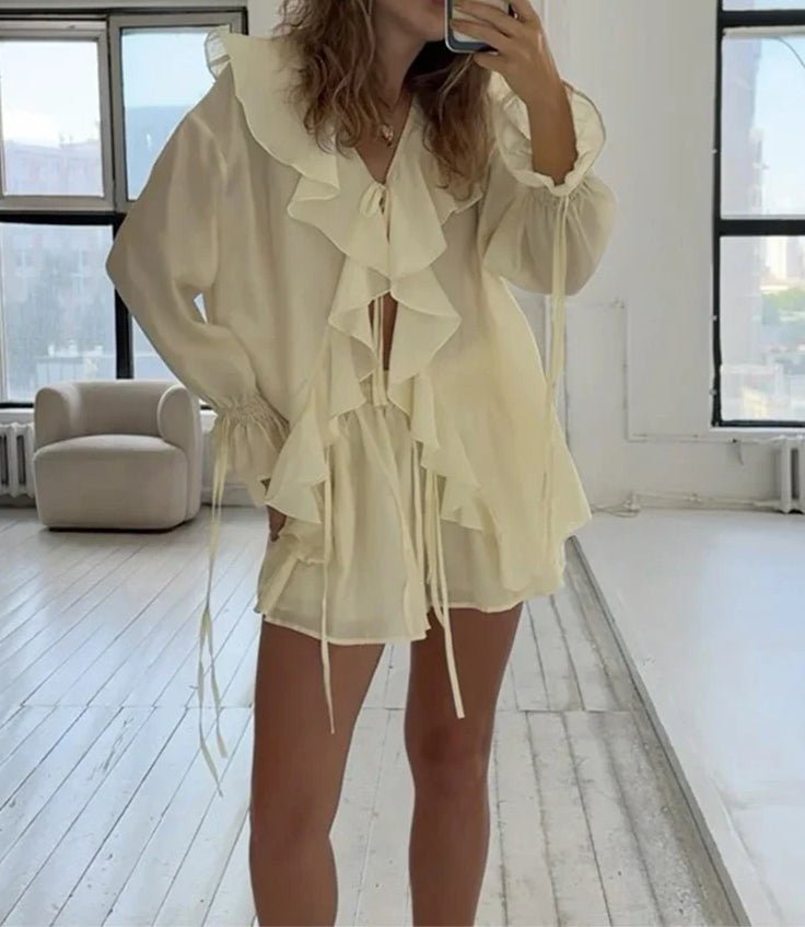 Ensemble Hannah avec haut noué à volants et short
