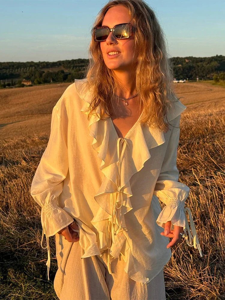 Ensemble Hannah avec haut noué à volants et short