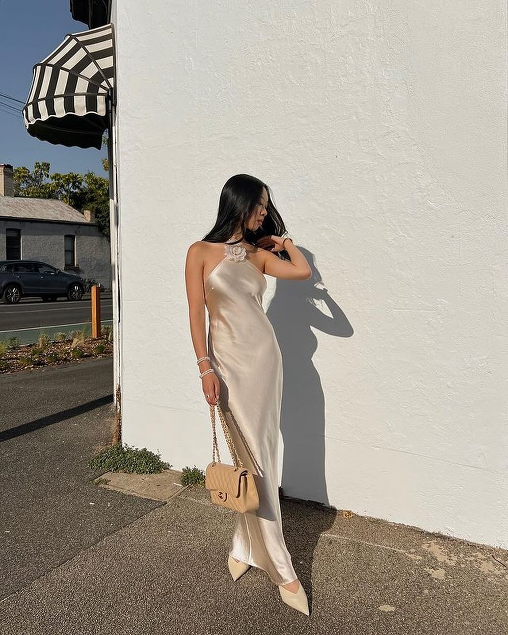 Robe longue Harper en satin à dos nu