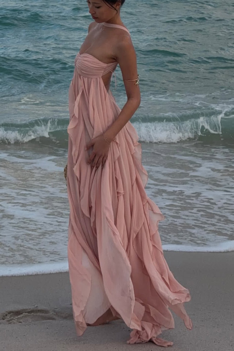 Robe longue bustier à volants Harper