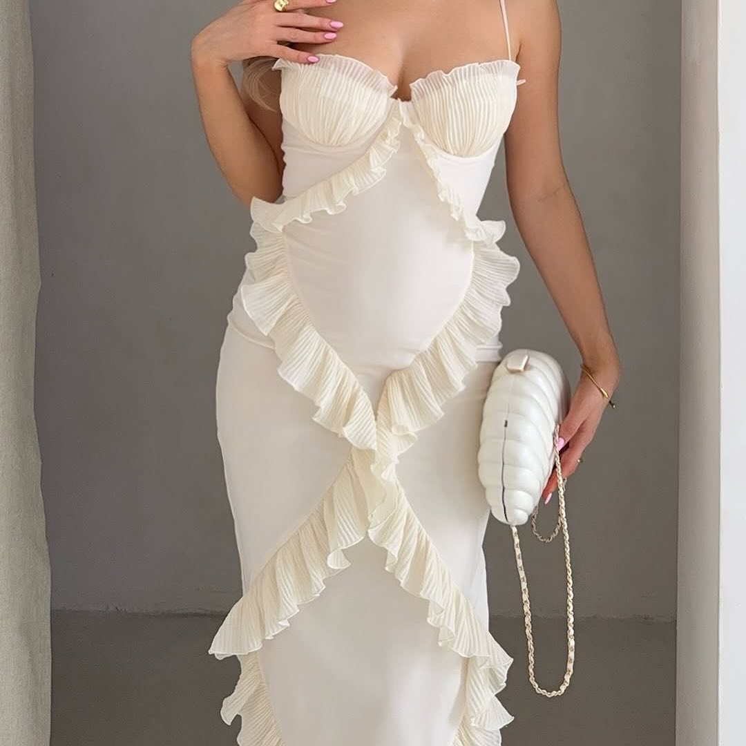 Robe longue à volants en dentelle Helen