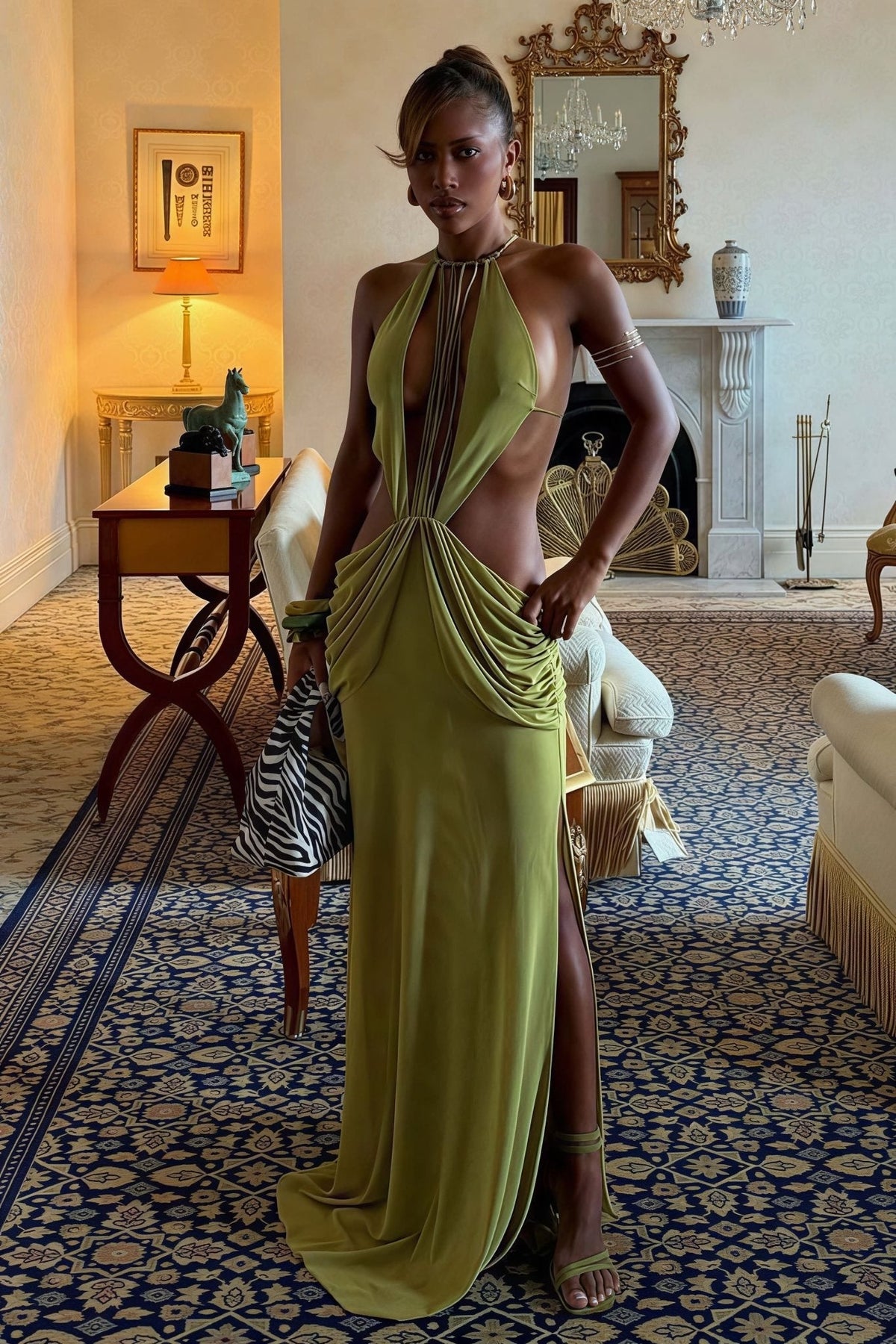 Robe longue Hillary à dos nu ornée de perles