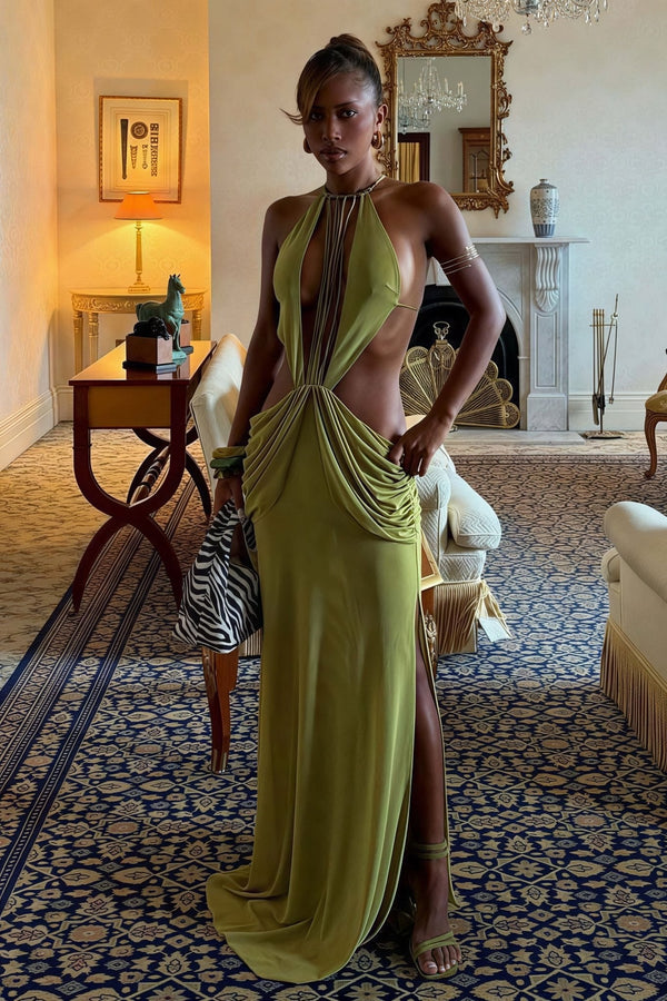 Hillary Beaded Halter Maxi Dress