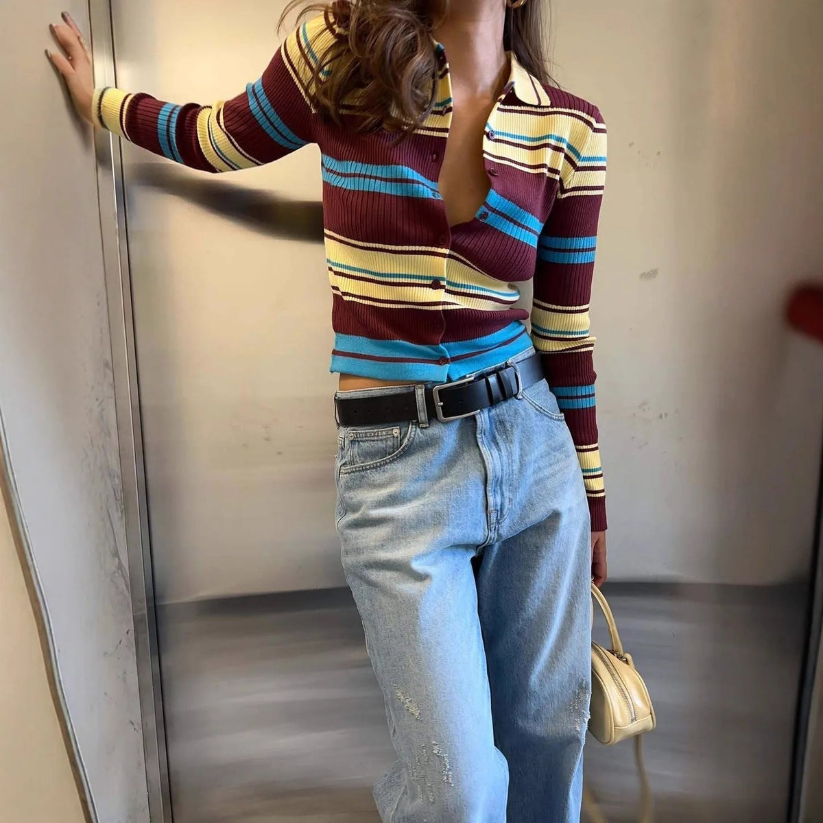 Cardigan rayé en maille Hope