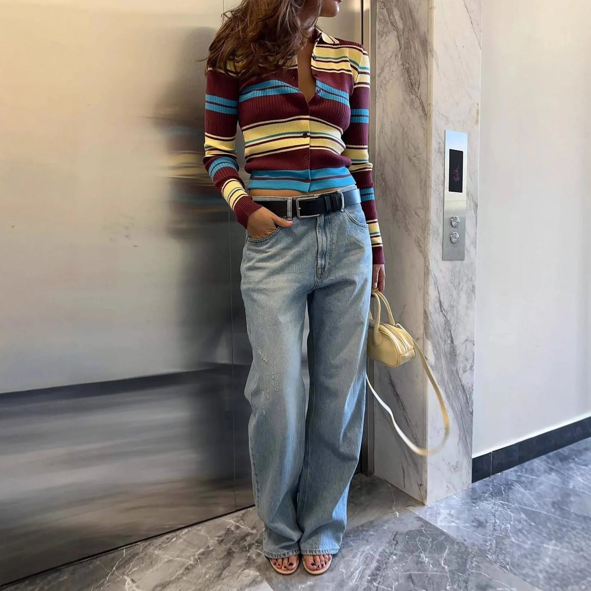 Cardigan rayé en maille Hope