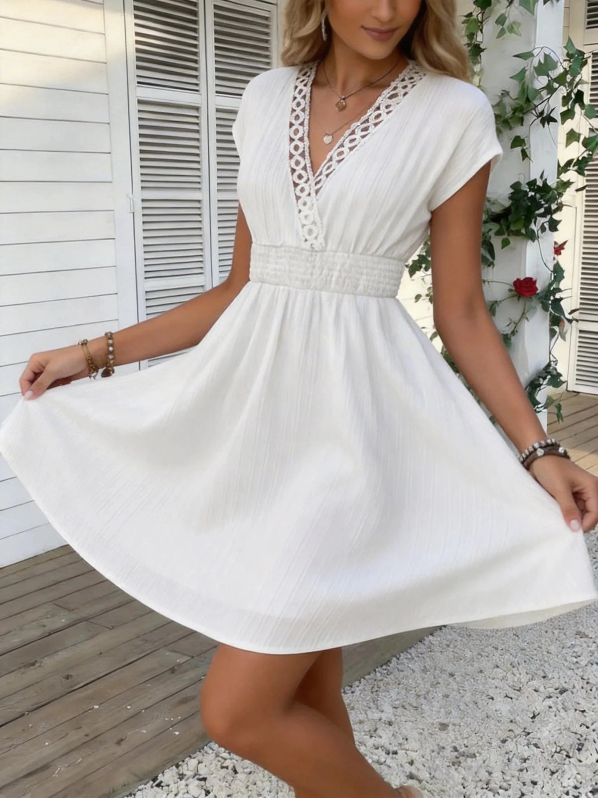 Ilaria French Lace V-Neck Fitted Dress