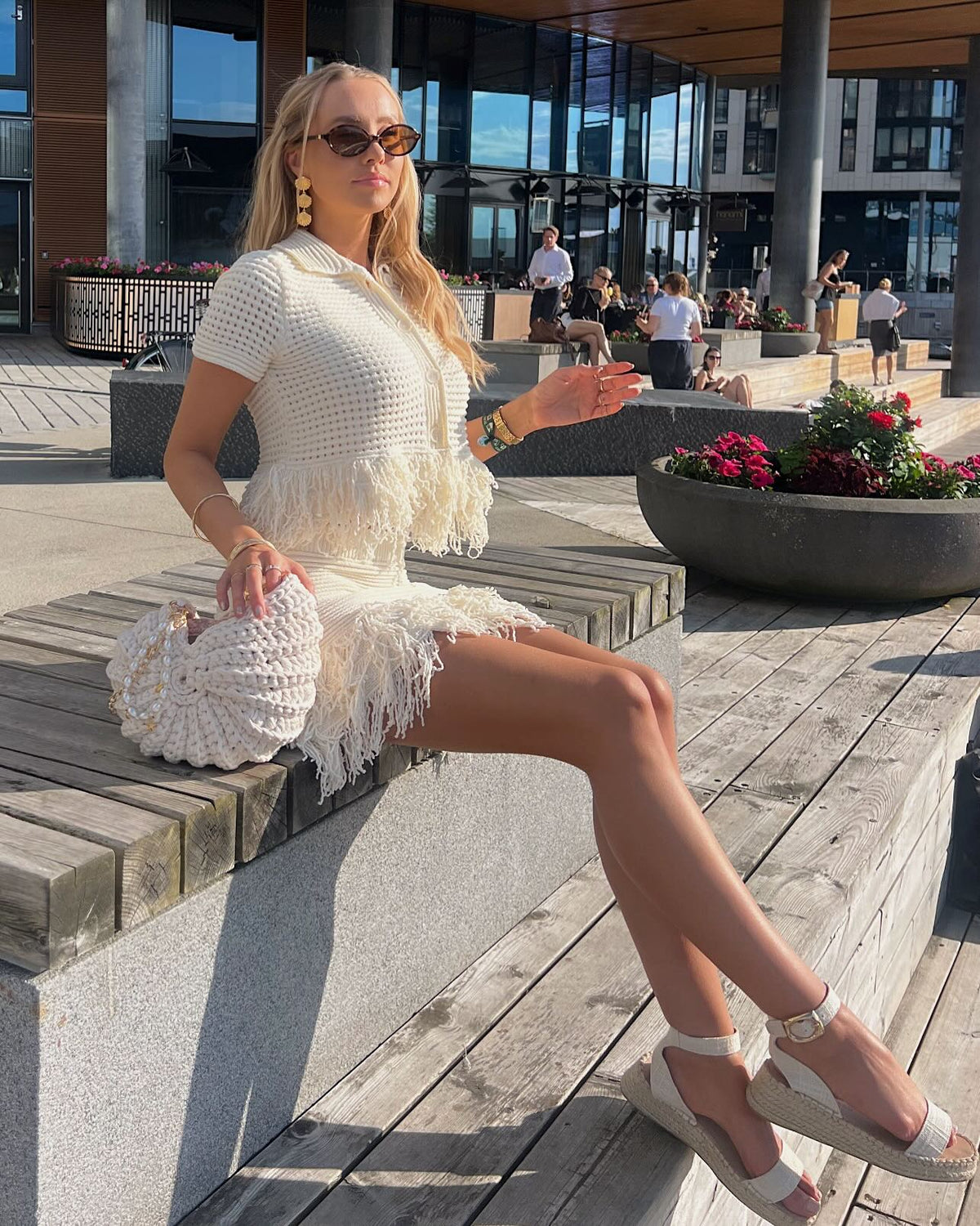 Ensemble jupe à franges en maille Ioanna
