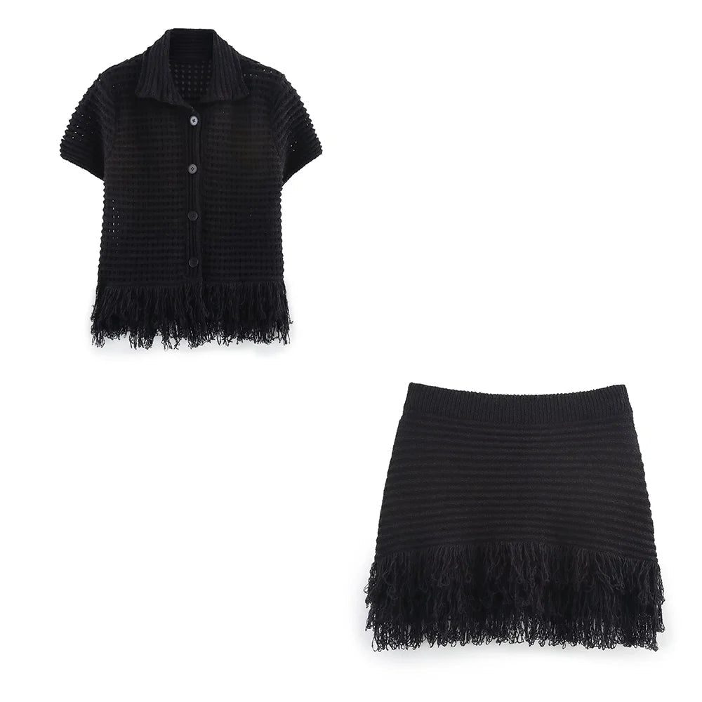 Ensemble jupe à franges en maille Ioanna