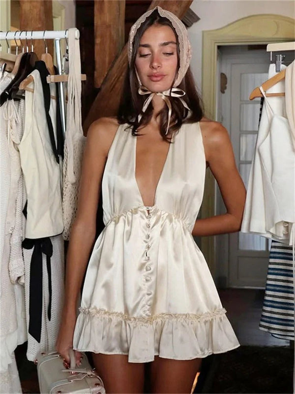 Mini-robe Isabel en satin à col en V