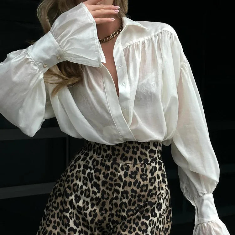 Chemise Isabella oversize à manches bouffantes et nœud en ruban