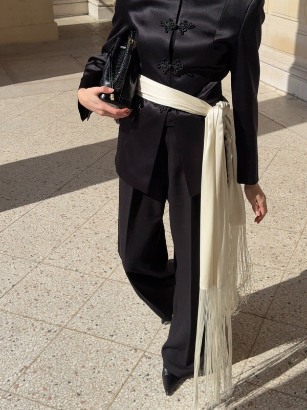 Isabelle Fringe Tassel Satin Scarf Belt