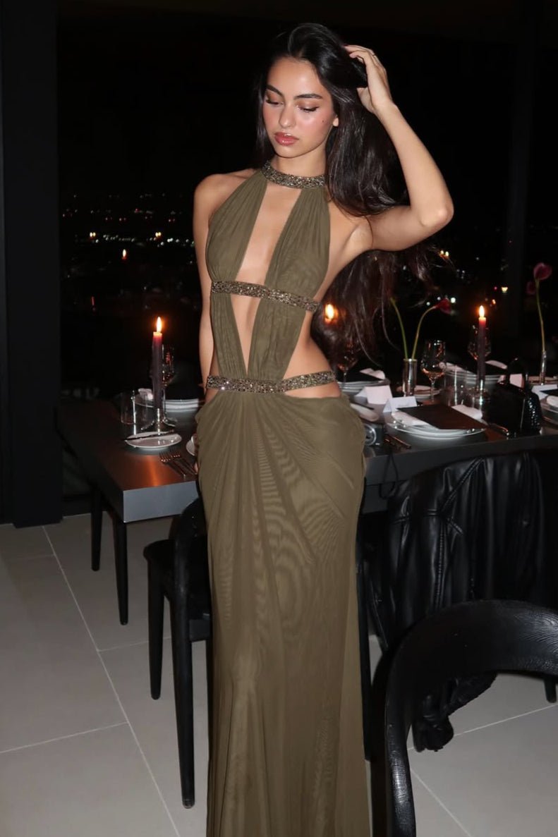 Robe longue Isolde froncée à découpes