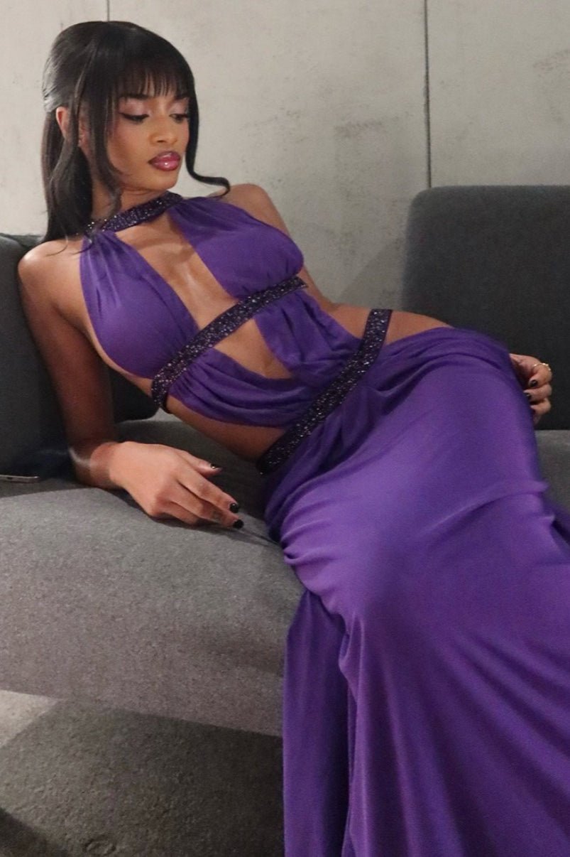 Robe longue Isolde froncée à découpes