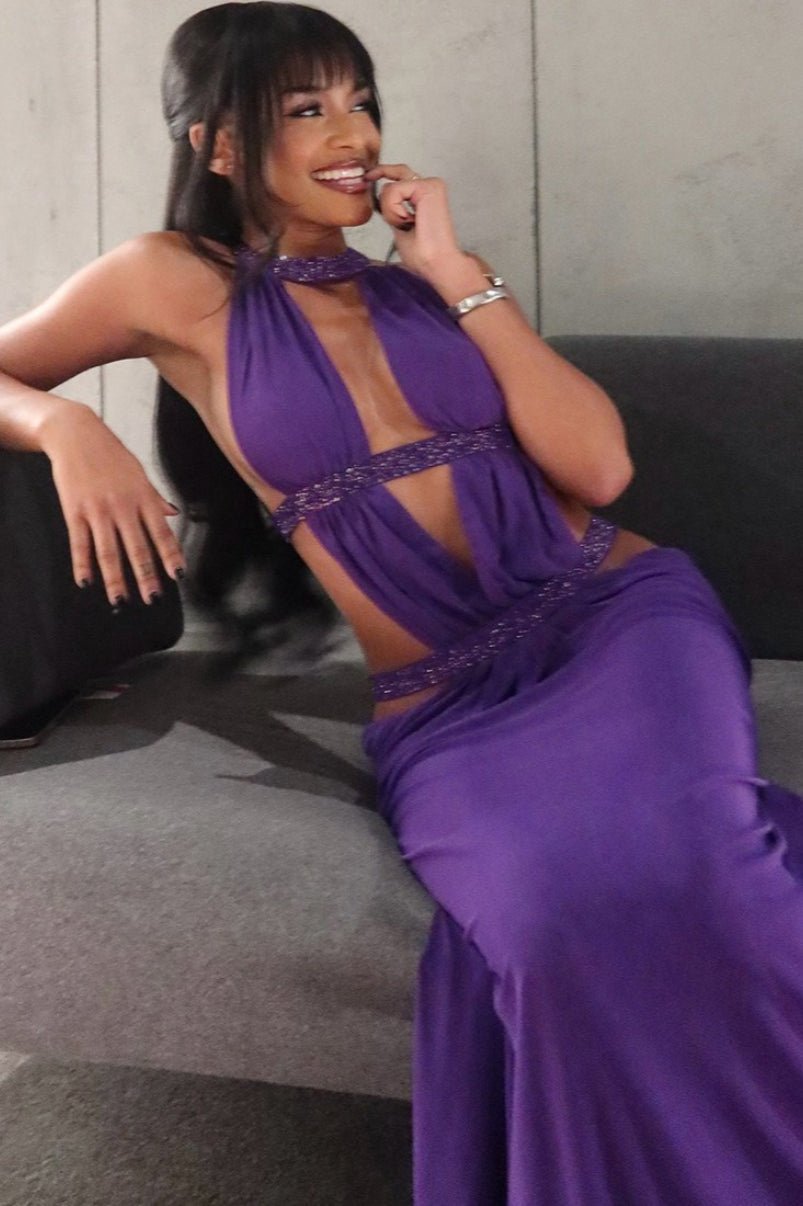 Robe longue Isolde froncée à découpes