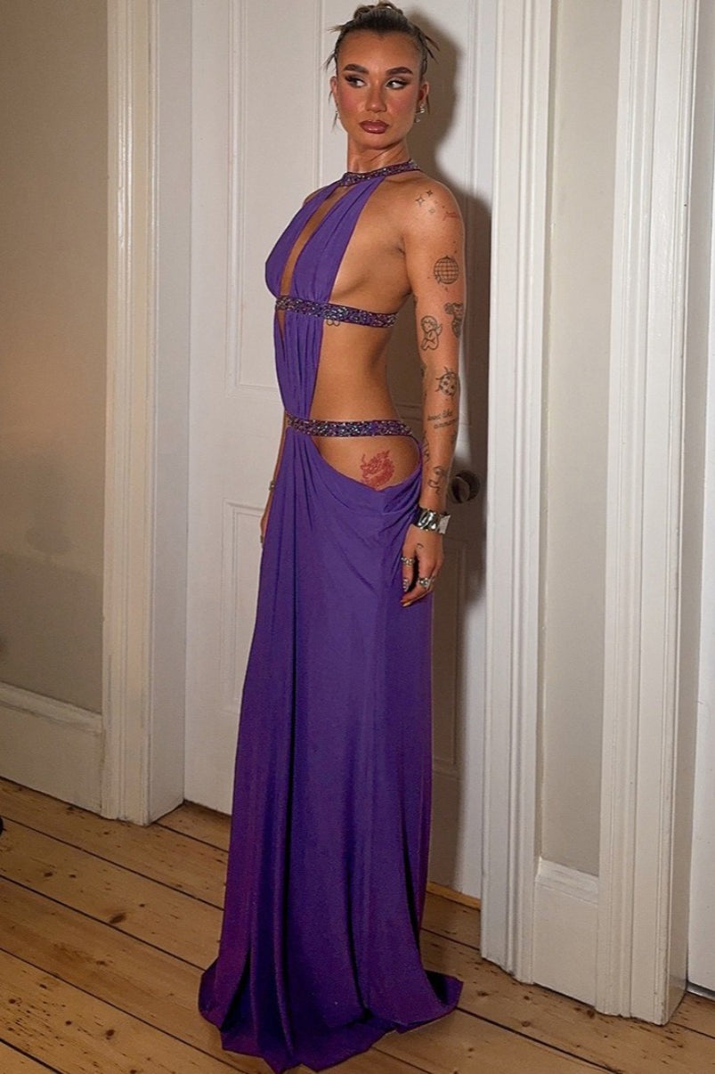 Robe longue Isolde froncée à découpes