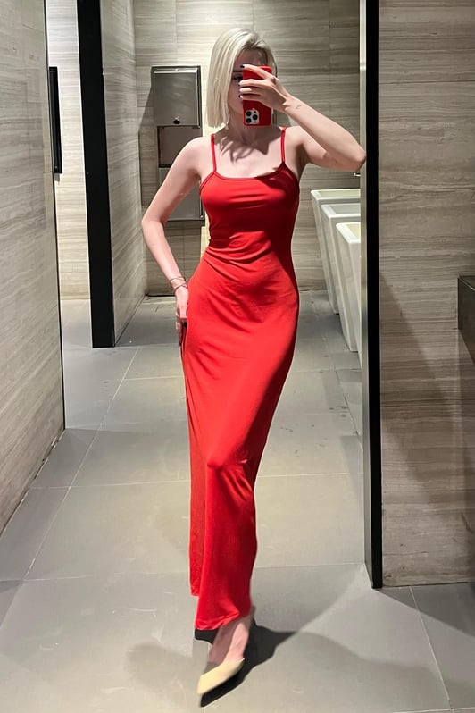 Robe longue à bretelles et col en V Janet