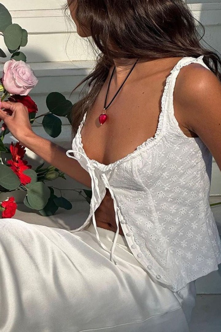 Débardeur Janna en jacquard fleuri et dentelle