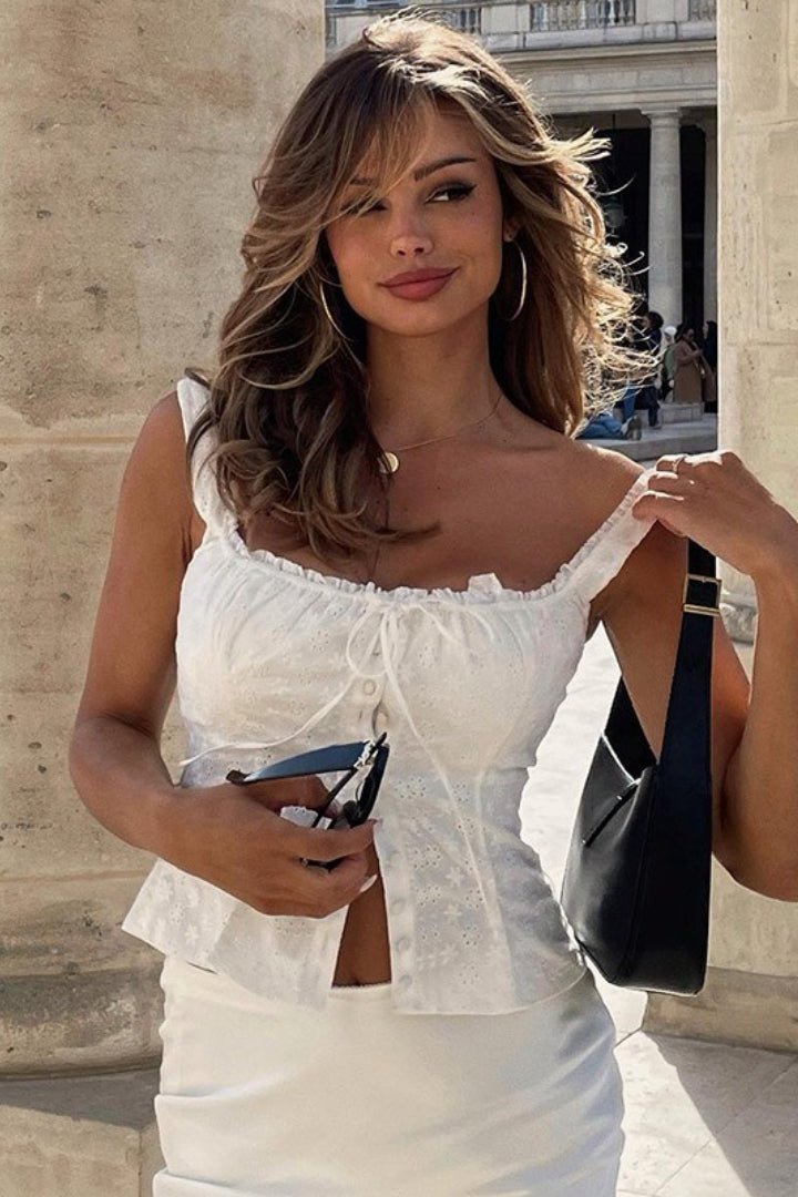 Débardeur Janna en jacquard fleuri et dentelle