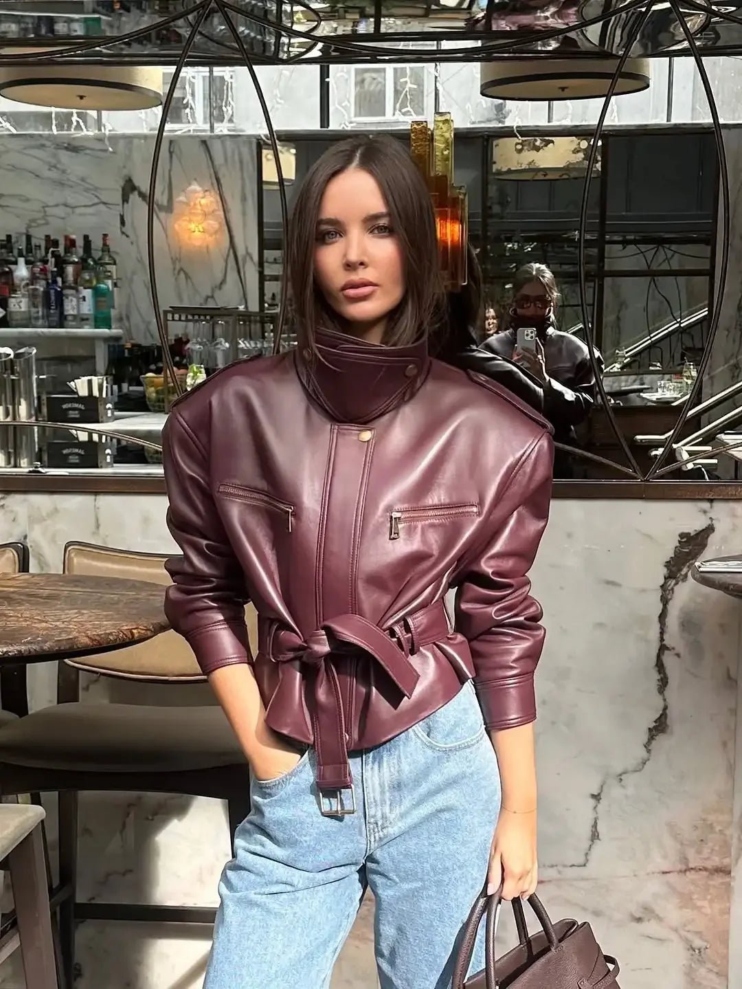 Veste Jaqueline en similicuir à ceinture