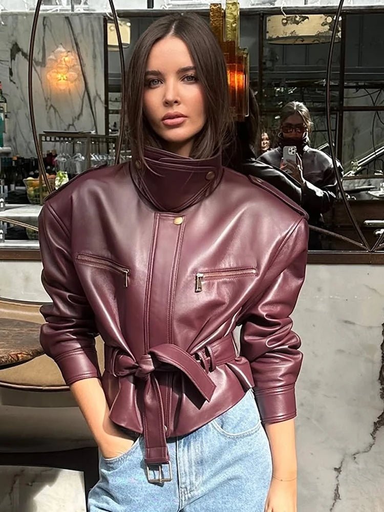 Veste Jaqueline en similicuir à ceinture