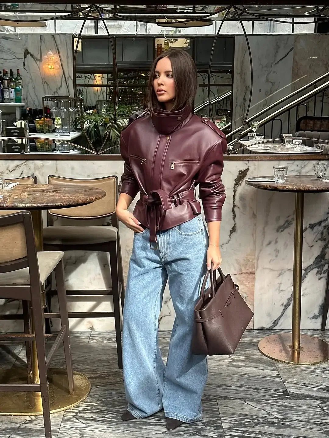Veste Jaqueline en similicuir à ceinture