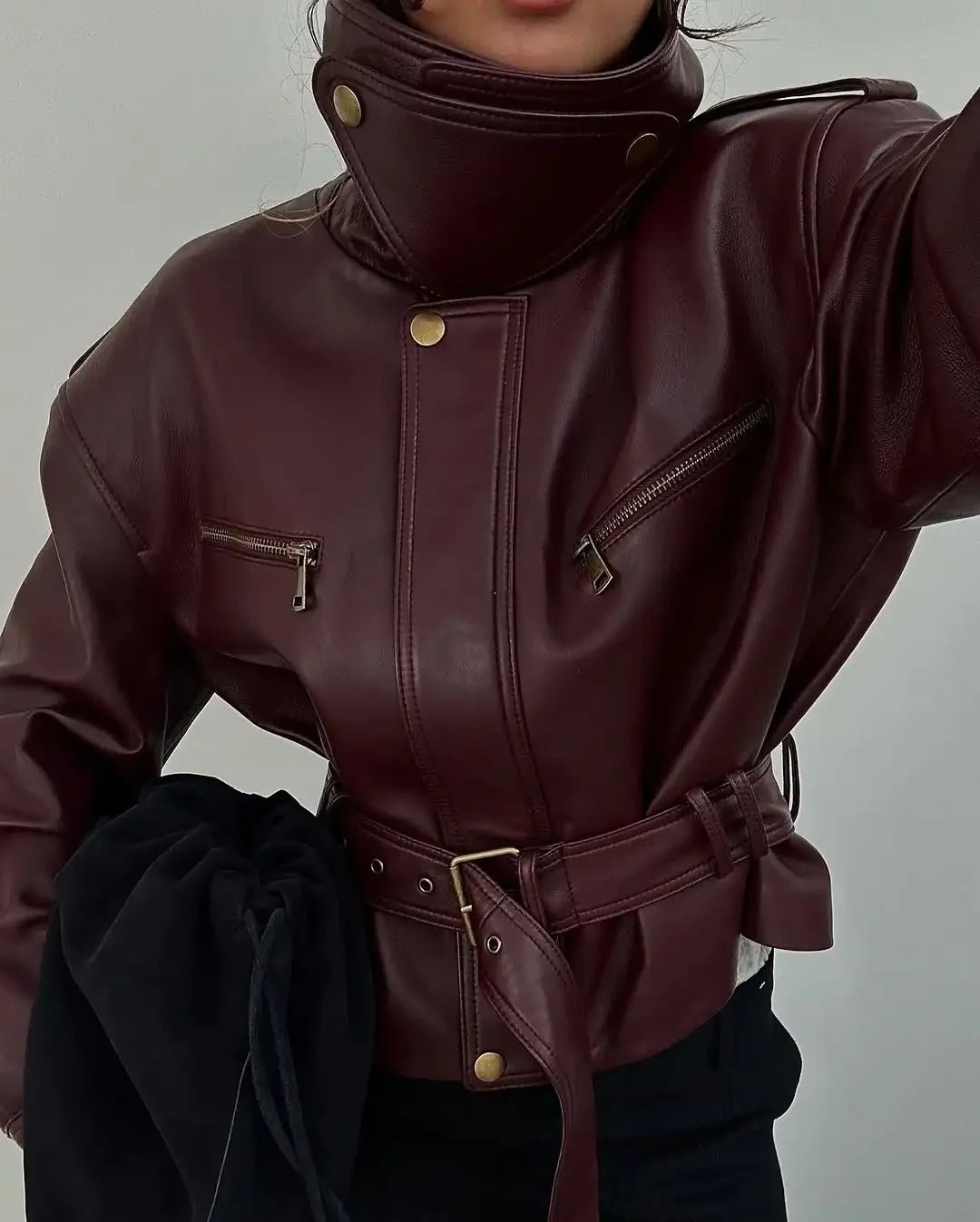 Veste Jaqueline en similicuir à ceinture