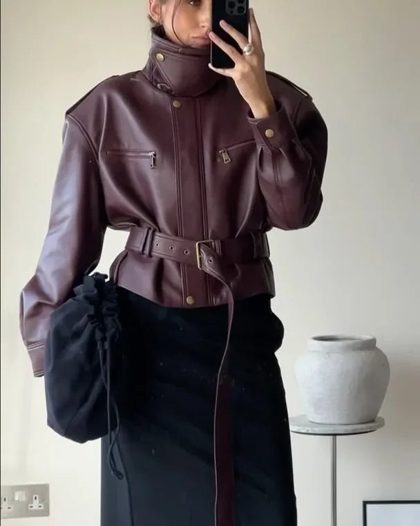 Veste Jaqueline en similicuir à ceinture