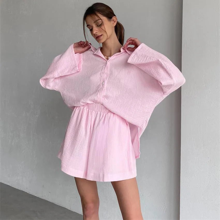 Ensemble Jenna décontracté avec haut à manches longues et short