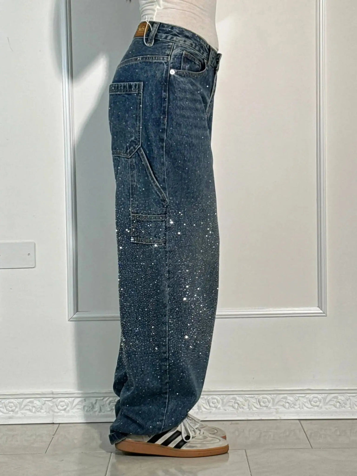 Pantalon cargo baggy scintillant en jean Jeremy