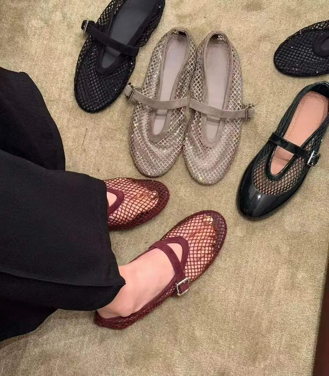 Ballerines en résille ornées de strass Jessica