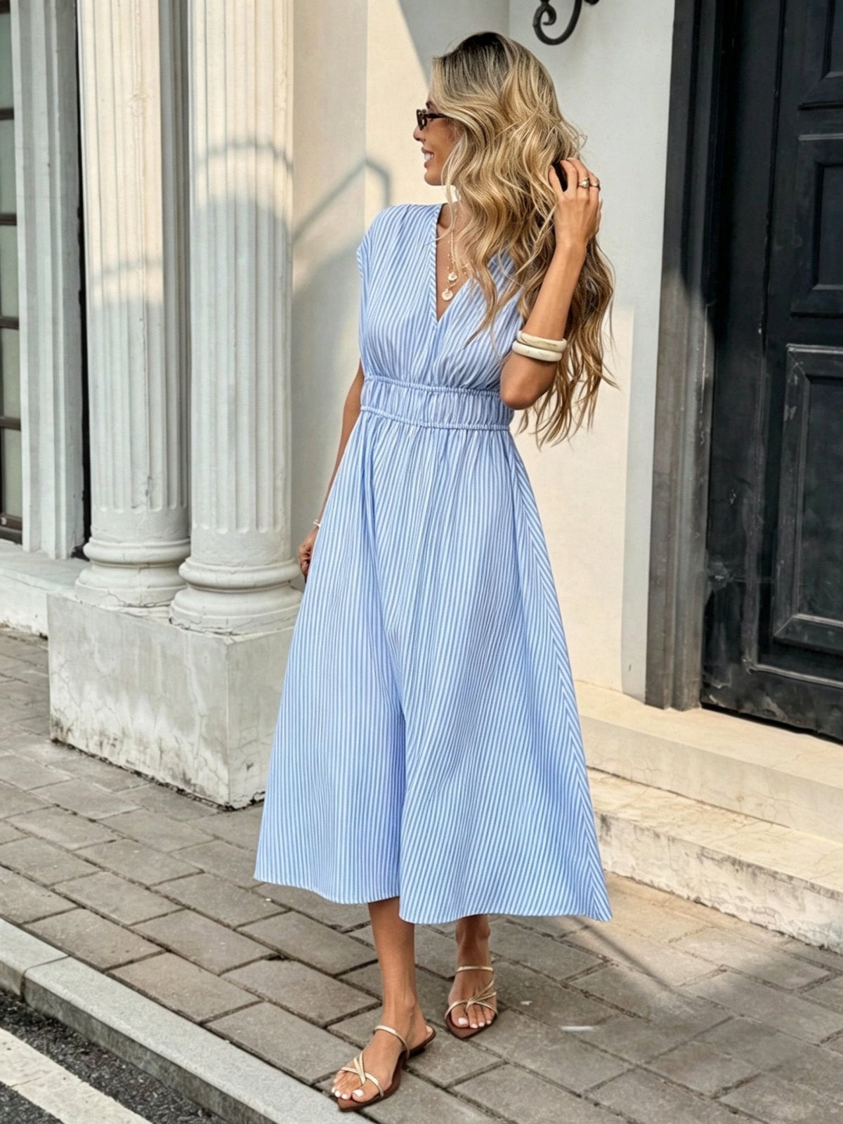 Robe longue empire rayée Jessica